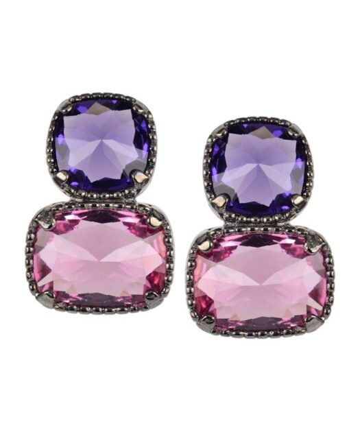 Pendientes color violeta de plata de ley con baño de rutenio