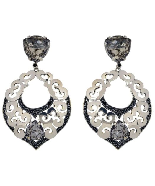 Pendientes con cristales negros Swarovski de plata de ley rodinada