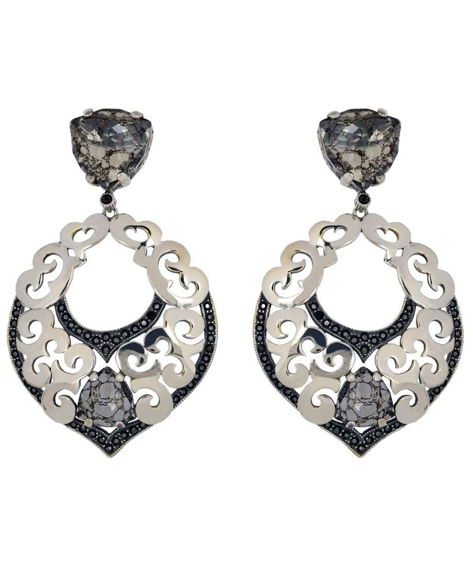 Pendientes con cristales negros Swarovski de plata de ley rodinada Pendientes con cristales negros Swarovski de plata de ley rodinada