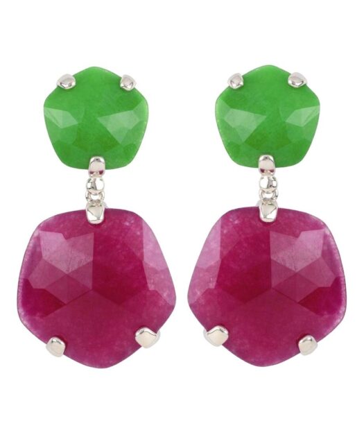 Pendientes con dos piedras verdes y moradas