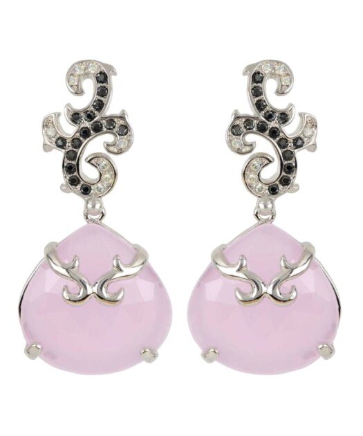 Pendientes con piedra rosa fabricados en plata de primera ley
