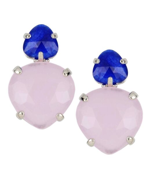 Pendientes con piedras azules y rosa palo de plata rodinada