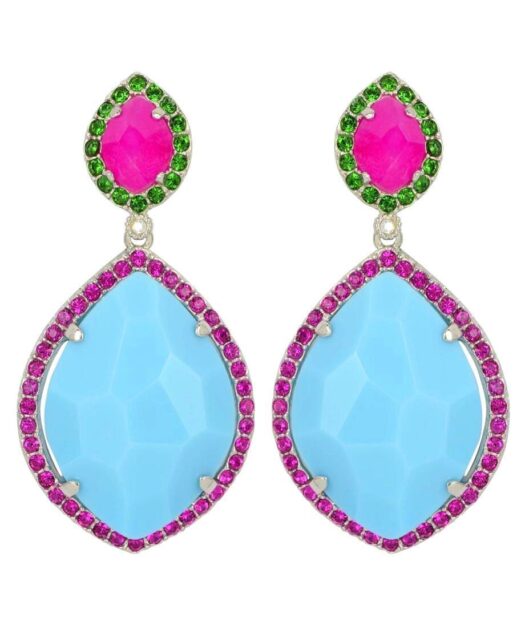 Pendientes articulados Alegría con Swarovski Elements mate en tonos fucsias, verdes y azules de plata de primera ley rodinada