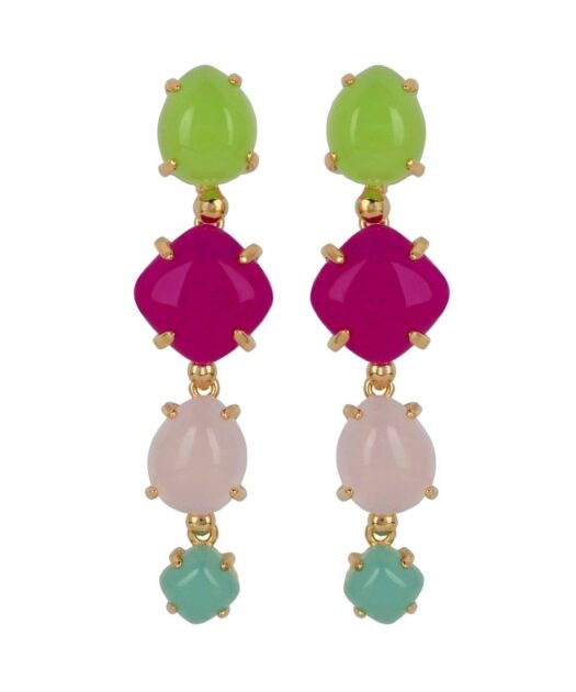 Pendientes largos Alegría con cuatro Swarovski Elements mate en varios colores de plata de primera ley bañada en oro amarillo