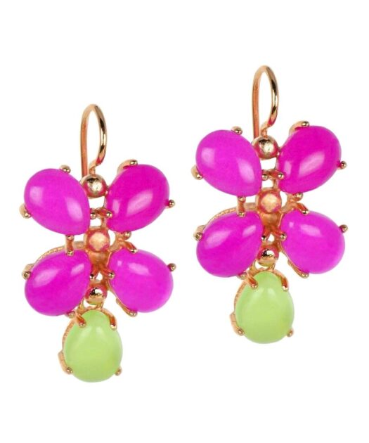Pendientes con trébol de piedras color fucsia