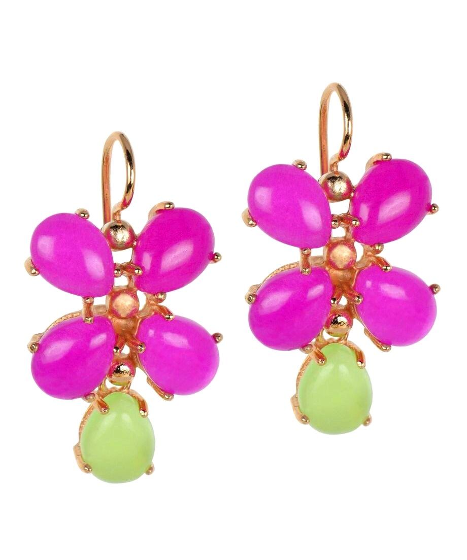 Pendientes con trébol de piedras color fucsia