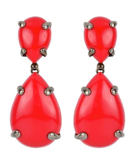 Pendientes coral rojo con rutenio de plata 925 milésimas