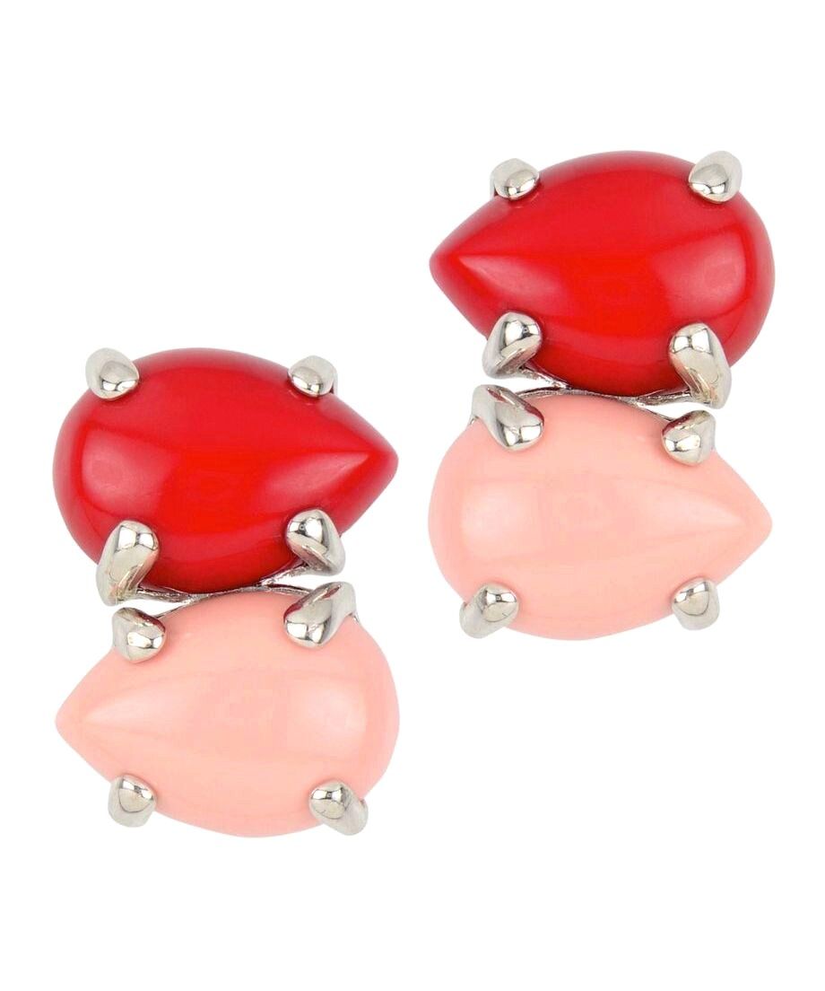 Pendientes coral rosa y rojo en plata de ley rodinada Pendientes coral rosa y rojo en plata de ley rodinada
