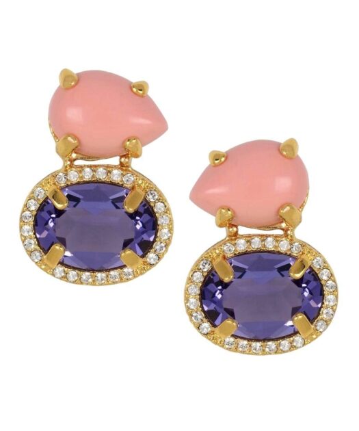Pendientes coral rosa y Swarovski Elements de plata con baño de oro