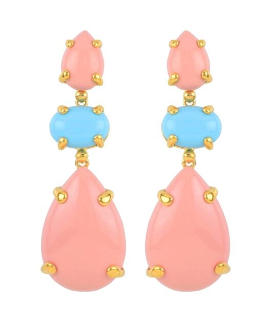 Pendientes coral rosa y turquesa de plata bañada en oro rosa