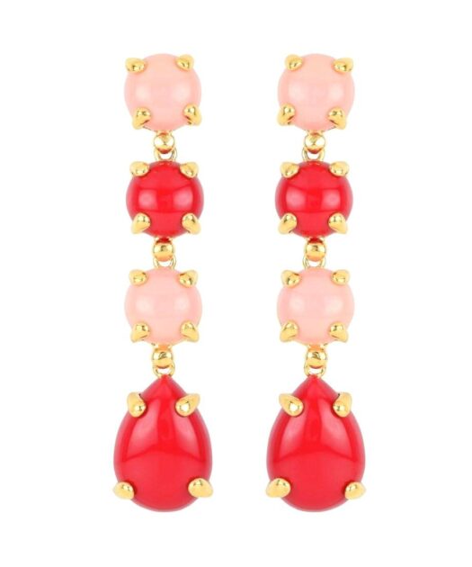 Pendientes corales rosas y rojos de plata de ley bañada en oro amarillo