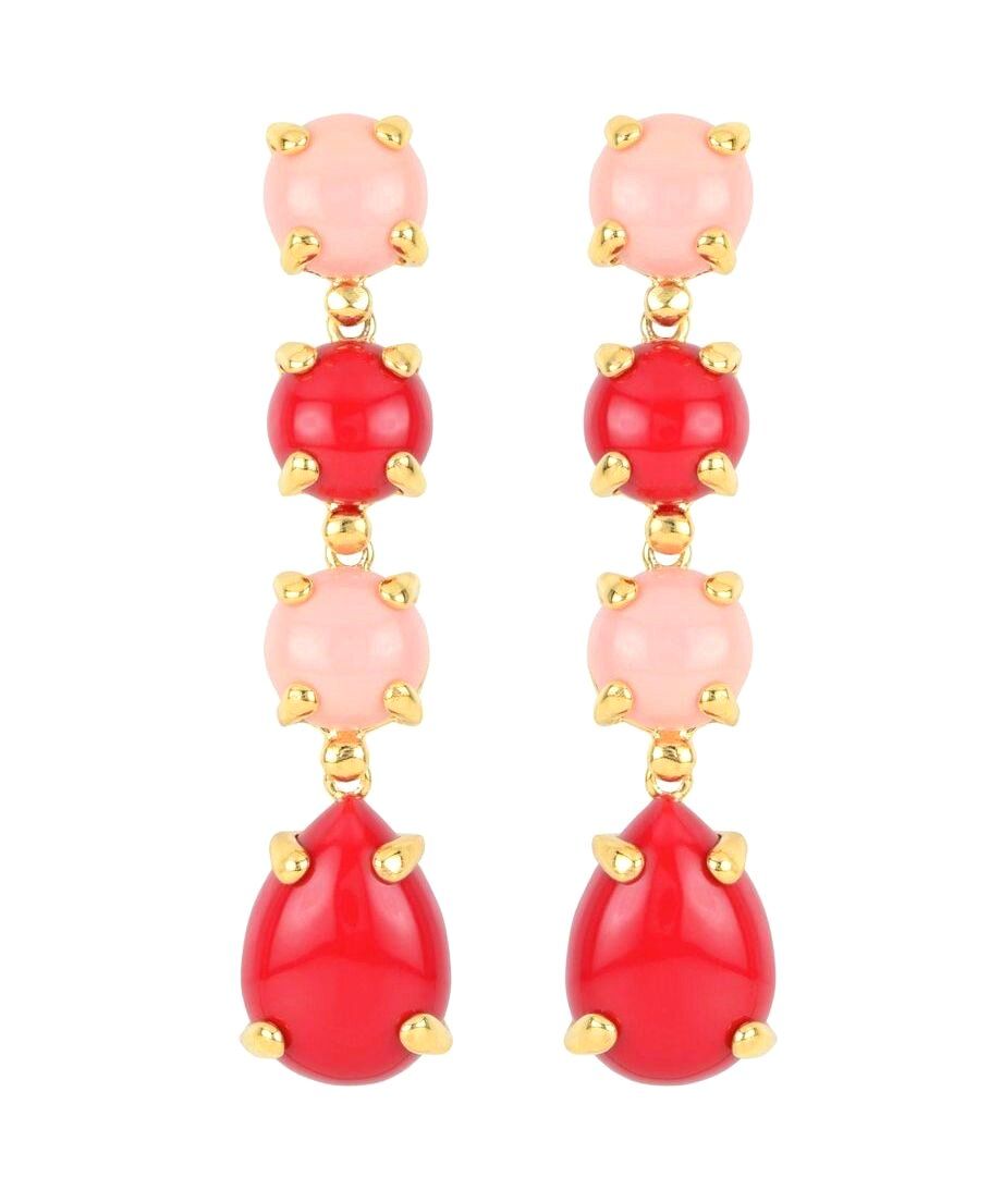 Pendientes corales rosas y rojos de plata de ley bañada en oro amarillo Pendientes corales rosas y rojos de plata de ley bañada en oro amarillo