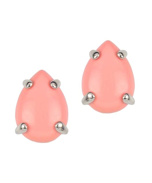Pendientes cortos coral rosa de plata de ley con un baño de rodio