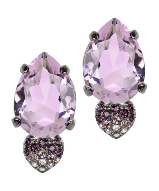 Pendientes cortos malvas de plata bañada en rutenio con Swarovski