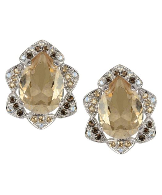 Pendientes cortos marrones de plata de ley rodinada con Swarovski Elements