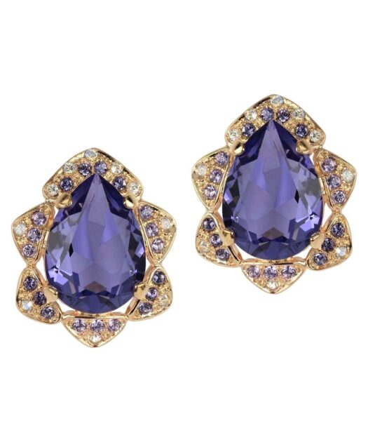 Pendientes cortos rosas y violetas de plata con Swarovski Elements