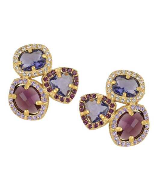 Pendientes cortos Swarovski Elements en tonos violetas y morados de plata