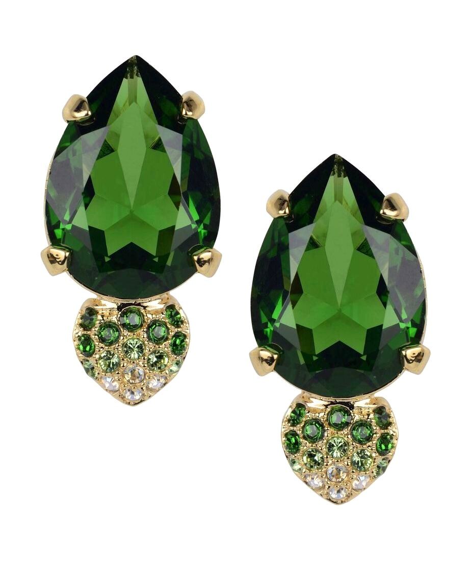 Pendientes cortos verdes en oro amarillo de plata de ley con cristales Swarovski Pendientes cortos verdes en oro amarillo de plata de ley con cristales Swarovski