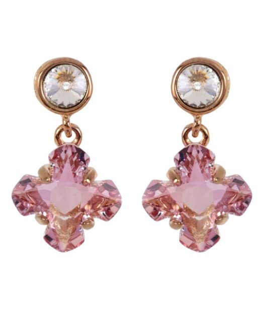 Pendientes cruz cuadrada de plata con un fetiche Swarovski malva
