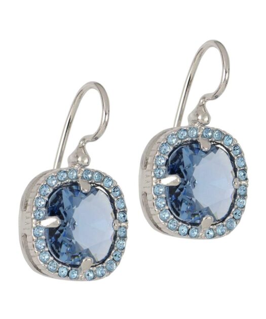 Pendientes cuadrados azules Swarovski Elements de plata rodinada