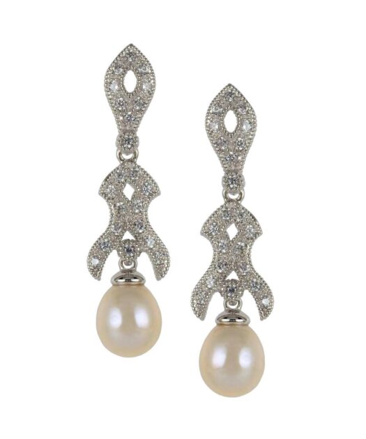 Pendientes de boda con baño de rodio en plata de ley con una perla blanca