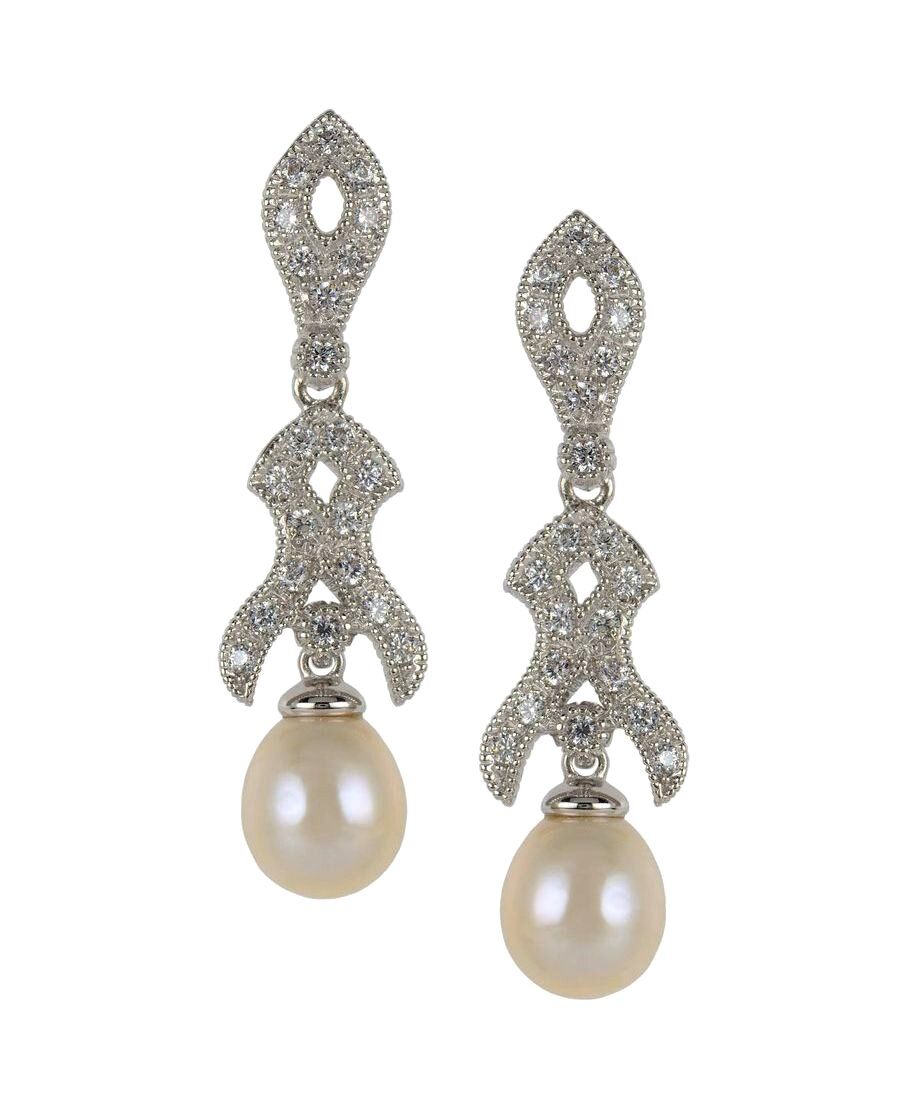 Pendientes de boda con baño de rodio en plata de ley con una perla blanca Pendientes de boda con baño de rodio en plata de ley con una perla blanca