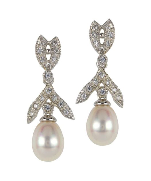 Pendientes de boda con una perla blanca en plata de primera ley rodinada