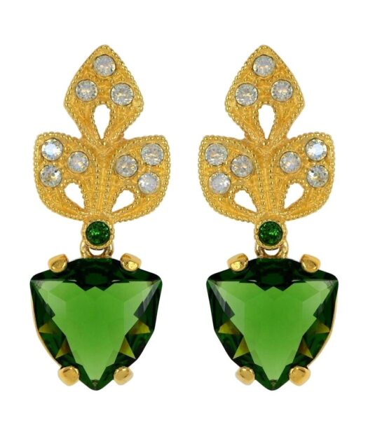 Pendientes de boda verdes y dorados en plata con un baño de oro amarillo 18 K