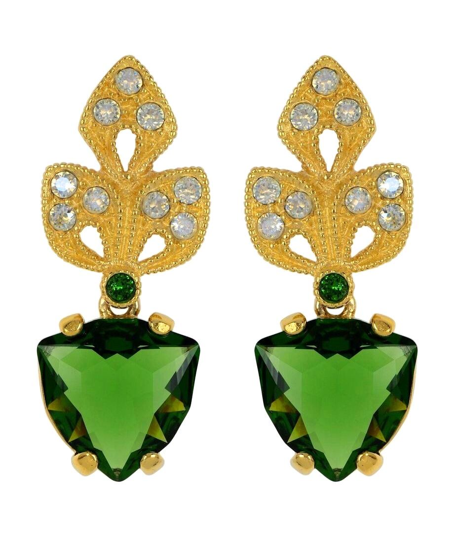 Pendientes de boda verdes y dorados en plata con un baño de oro amarillo 18 K Pendientes de boda verdes y dorados en plata con un baño de oro amarillo 18 K