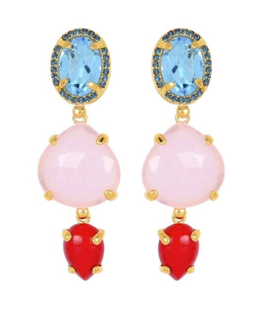 Pendientes de coral con piedras y cristales Swarovski en plata de ley con baño de oro rosa