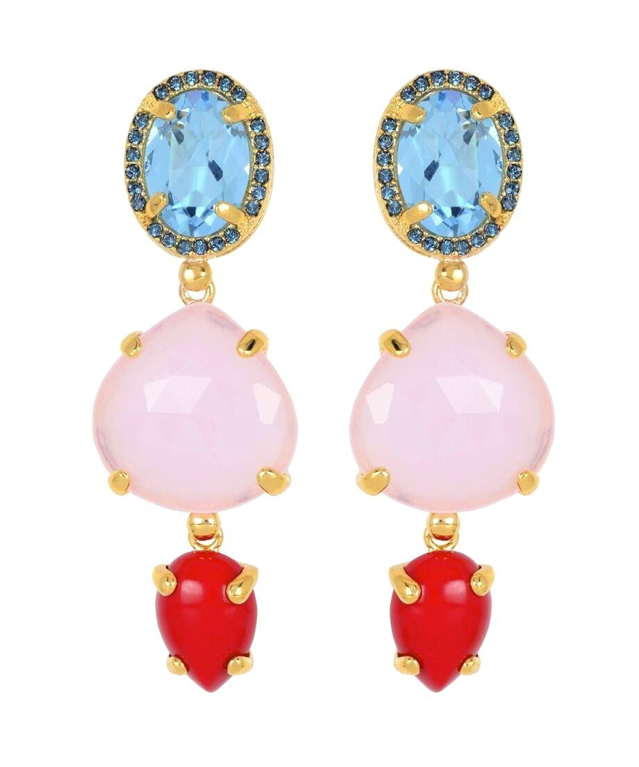 Pendientes de coral con piedras y cristales Swarovski en plata de ley con baño de oro rosa