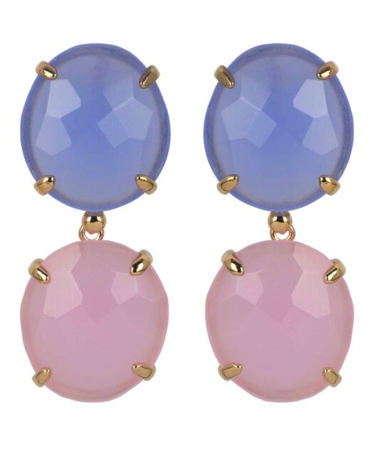 Pendientes largos Alegría con dos Swarovski Elements mate en tonos rosa palo y malva de plata de primera ley bañada en oro rosa