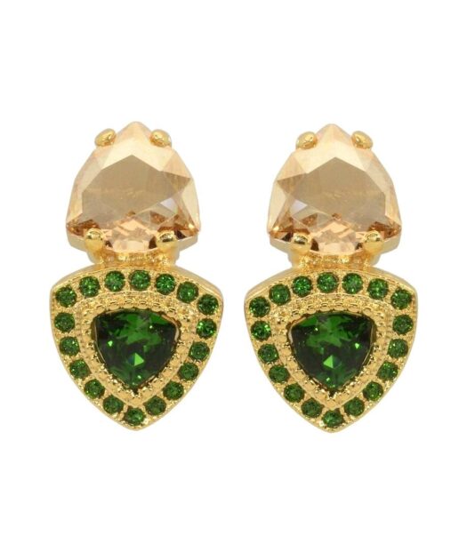 Pendientes de fiesta dorados y verdes de plata de ley con cristales Swarovski