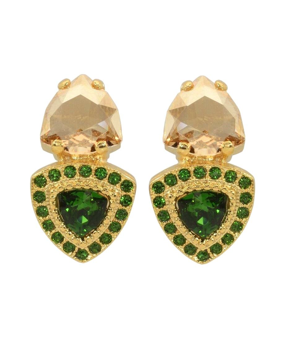 Pendientes de fiesta dorados y verdes de plata de ley con cristales Swarovski