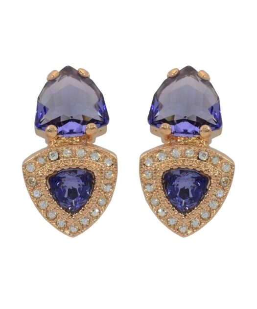 Pendientes de fiesta oro rosa con cristales violetas de plata de primera ley
