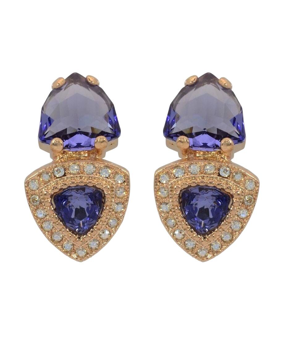 Pendientes de fiesta oro rosa con cristales violetas de plata de primera ley