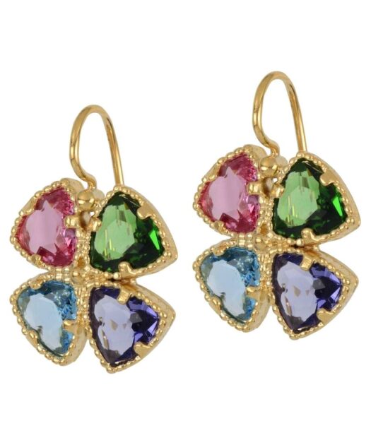 Pendientes de gancho con trébol multicolor de plata bañada en oro
