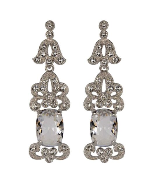 Pendientes de novia princesa en plata de ley rodinada con cristales Swarovski
