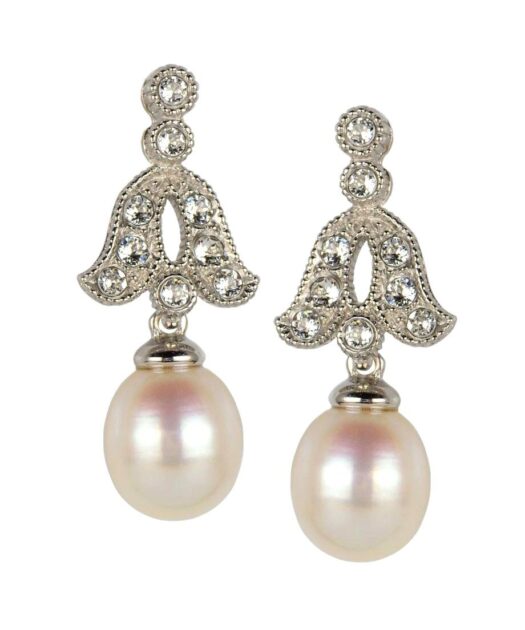 Pendientes de perla especial novia con cristales Swarovski en plata de ley rodinada