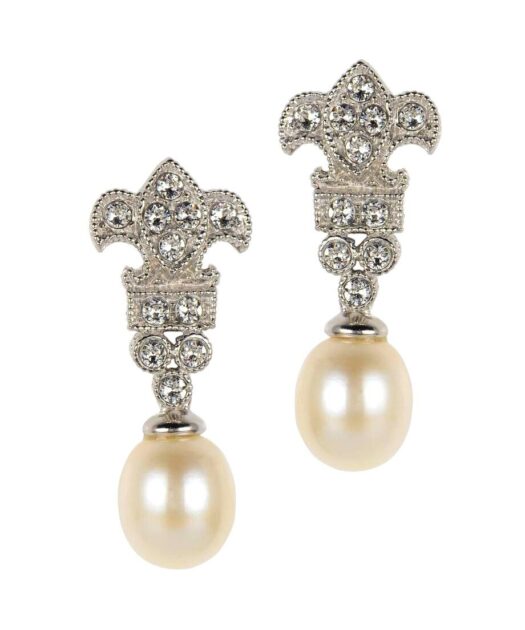 Pendientes de perla para novia fabricados en plata de primera ley