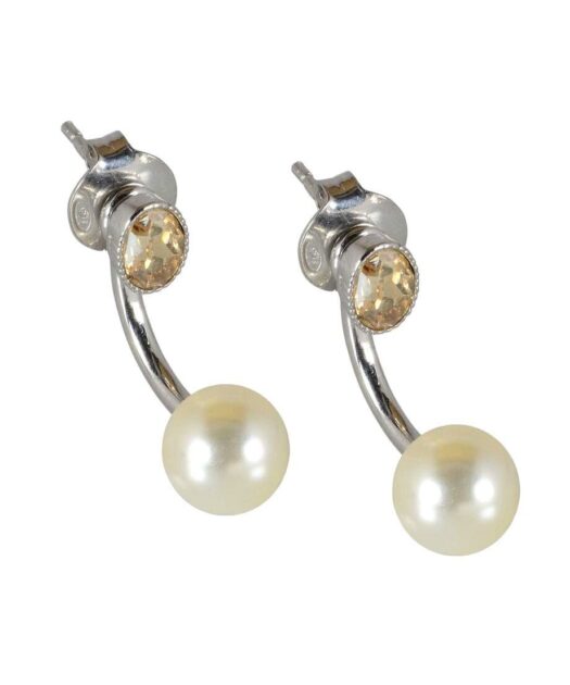 Pendientes de perla y cristal color fumé de plata de primera ley