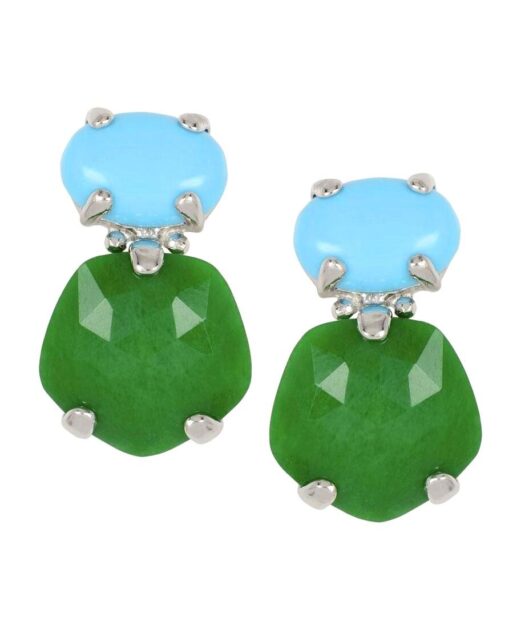 Pendientes de piedra verde con una turquesa en plata de ley rodinada