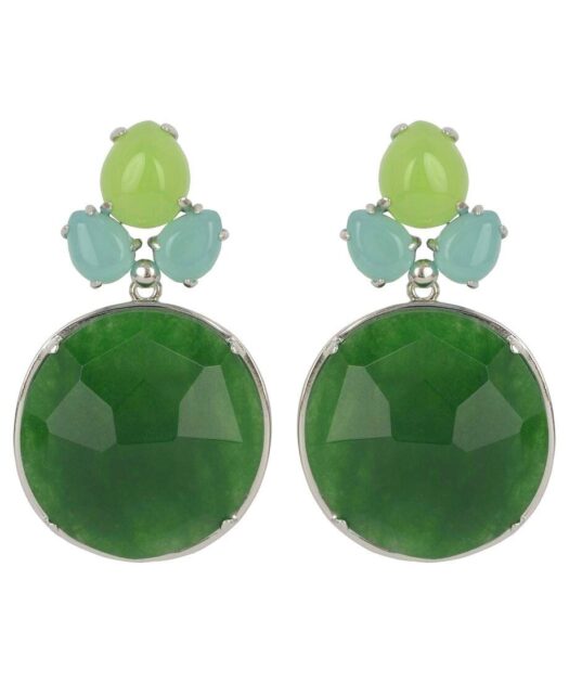Pendientes articulados Alegría con cuatro cristales Swarovski mate en tonos azules y verdes de plata de primera ley rodinada