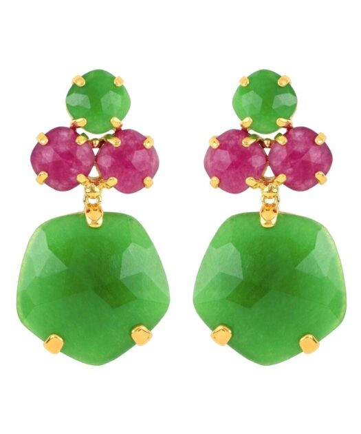 Pendientes de piedras verdes y moradas con un baño de oro rosa