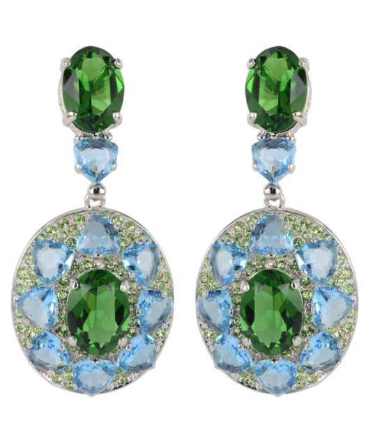 Pendientes de plata azules y verdes con cristales Swarovski y baño de rodio