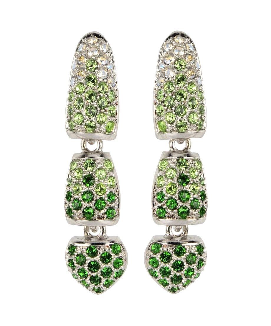 Pendientes de plata con cristales verdes Swarovski y cierres de presión Pendientes de plata con cristales verdes Swarovski y cierres de presión