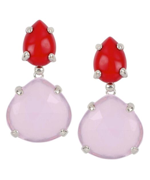 Pendientes de plata rosas y rojos con cierre tipo omega