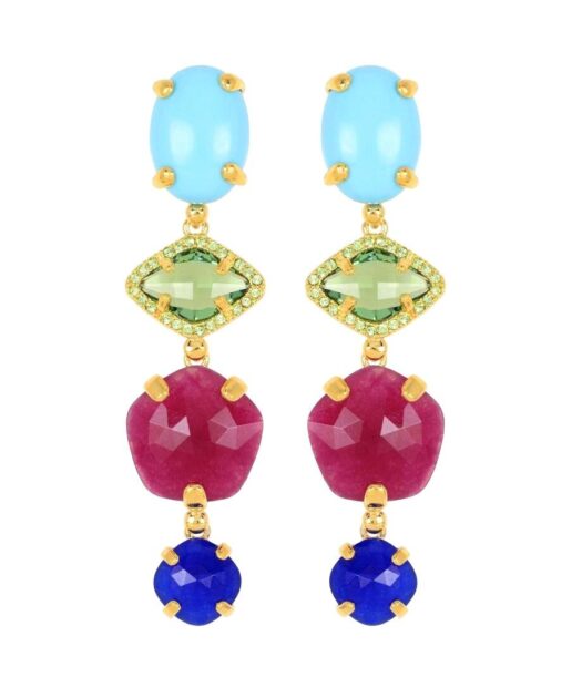 Pendientes de turquesa con piedras y Swarovski de plata rosa