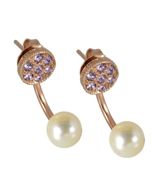 Pendientes dobles con cristales y perlas de plata de primera ley