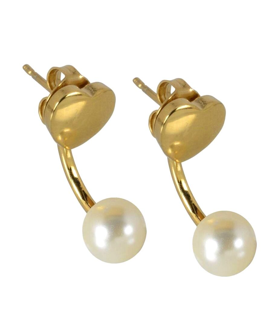 Pendientes dobles de corazón y perlas fabricados en plata de ley